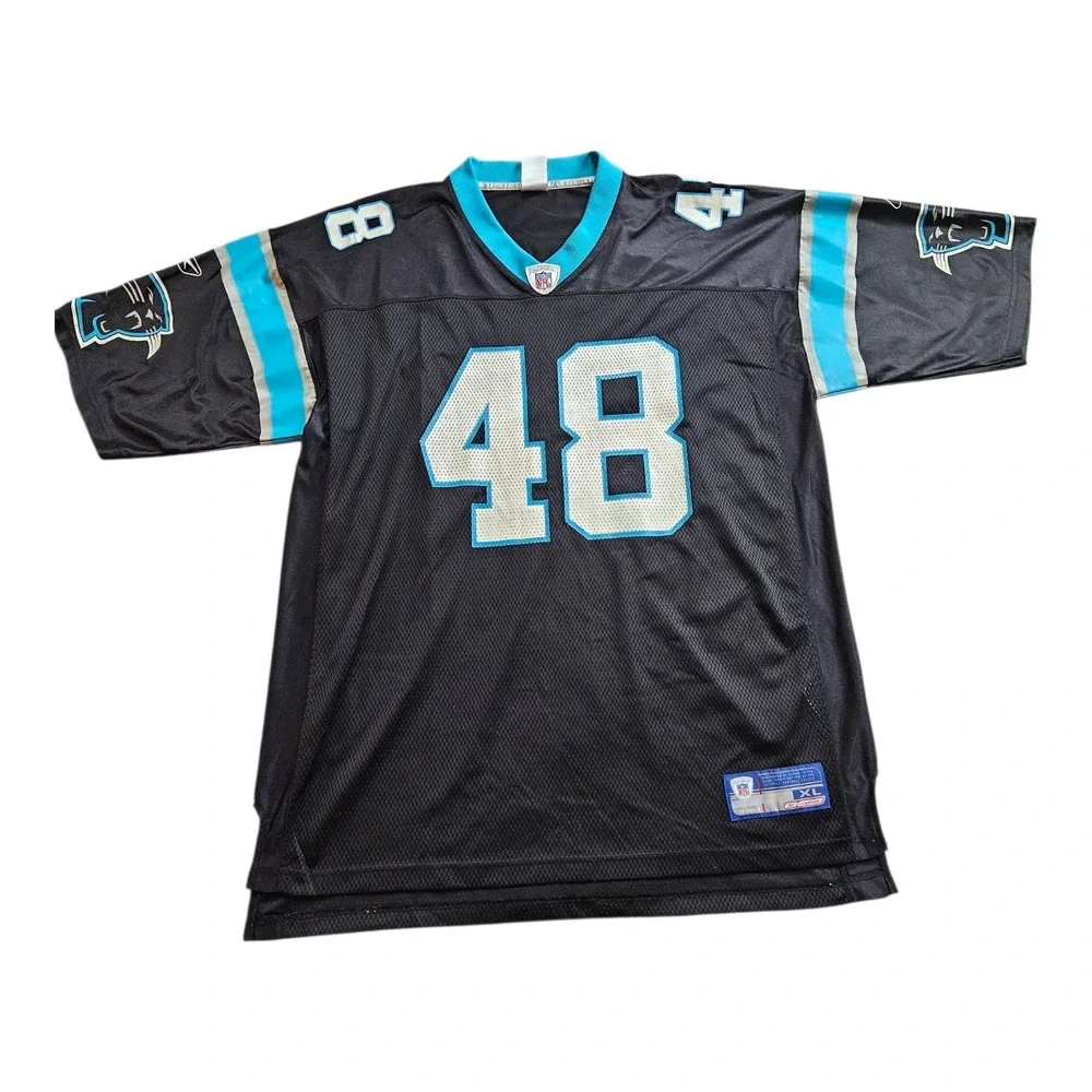 Vintage Carolina Panthers #48 Stephen Davis Autographed Reebok NFL Jersey Men XL
